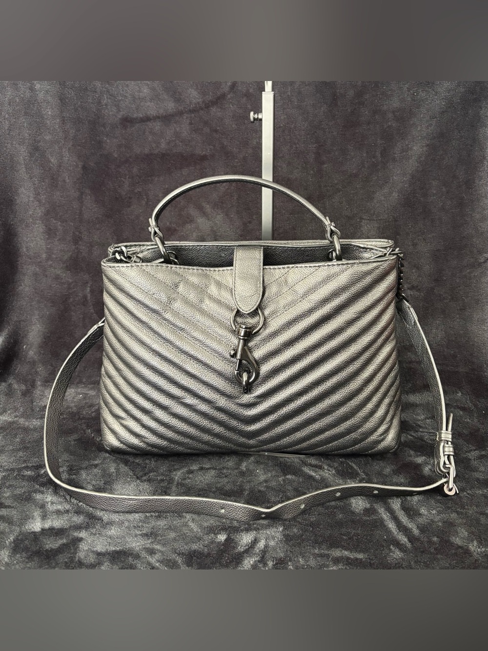 Rebecca Minkoff Edie Large Graphite Metallic Leather Satchel